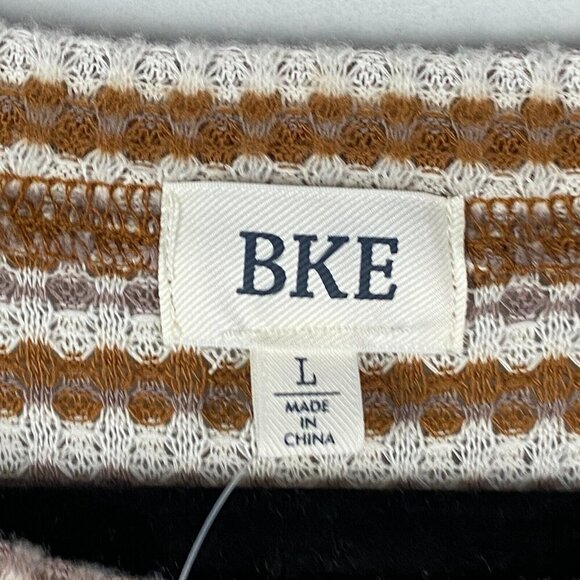 BKE Buckle Knit Top Womens Large Brown Stripe Long Sleeve Stretch - Picture 4 of 10